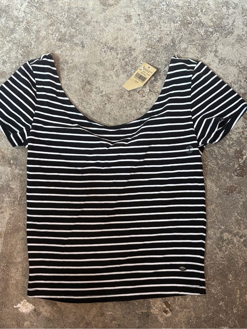 American Eagle Outfitters Black & White Striped Scoop Neck Crop Top